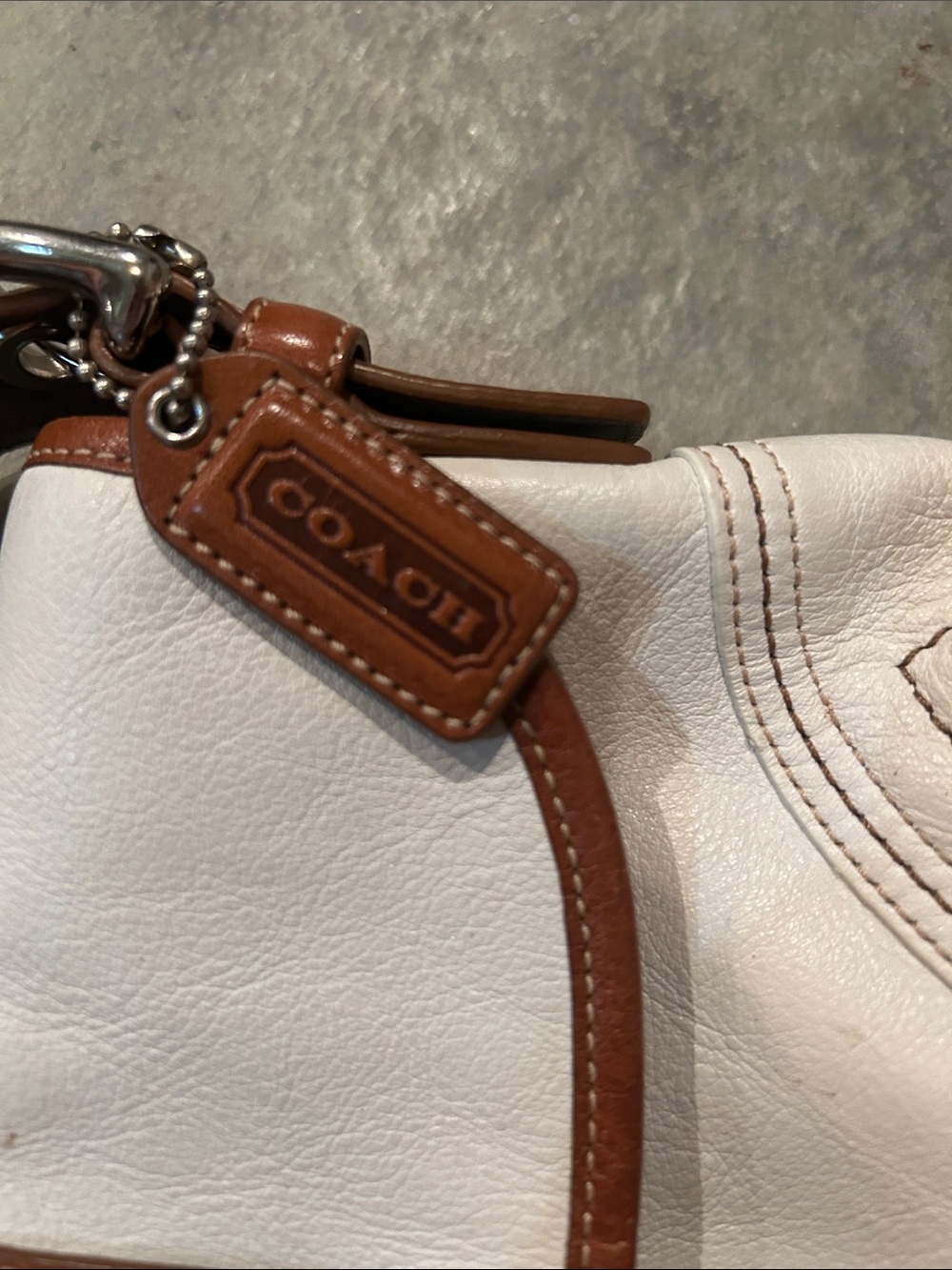 Coach White and Brown Leather Shoulder Bag with Buckle Accent - Picture 3 of 3